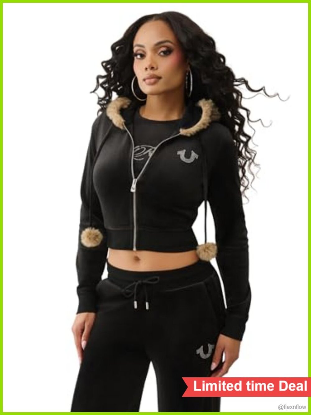 Velour Crystal Zip Hoodie Cropped Shrunken Streetwear Women's